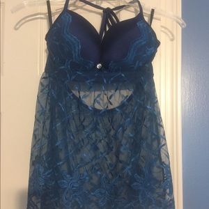 Blue and Teal Baby Doll and Thong Lingerie NWOT